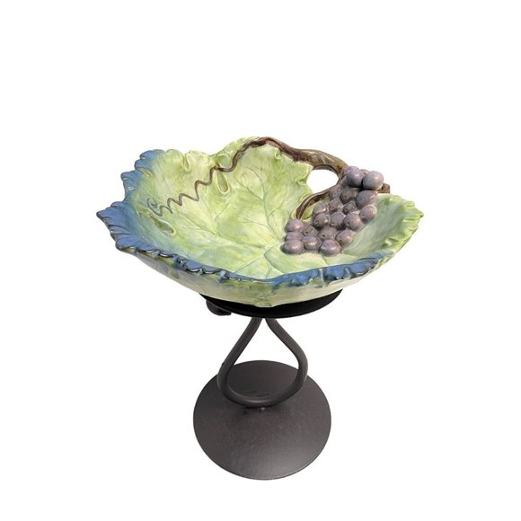 VTG Green Grape Leaf Takahashi San Francisco Pottery Ceramic Majolica Style Bowl - Picture 2 of 16